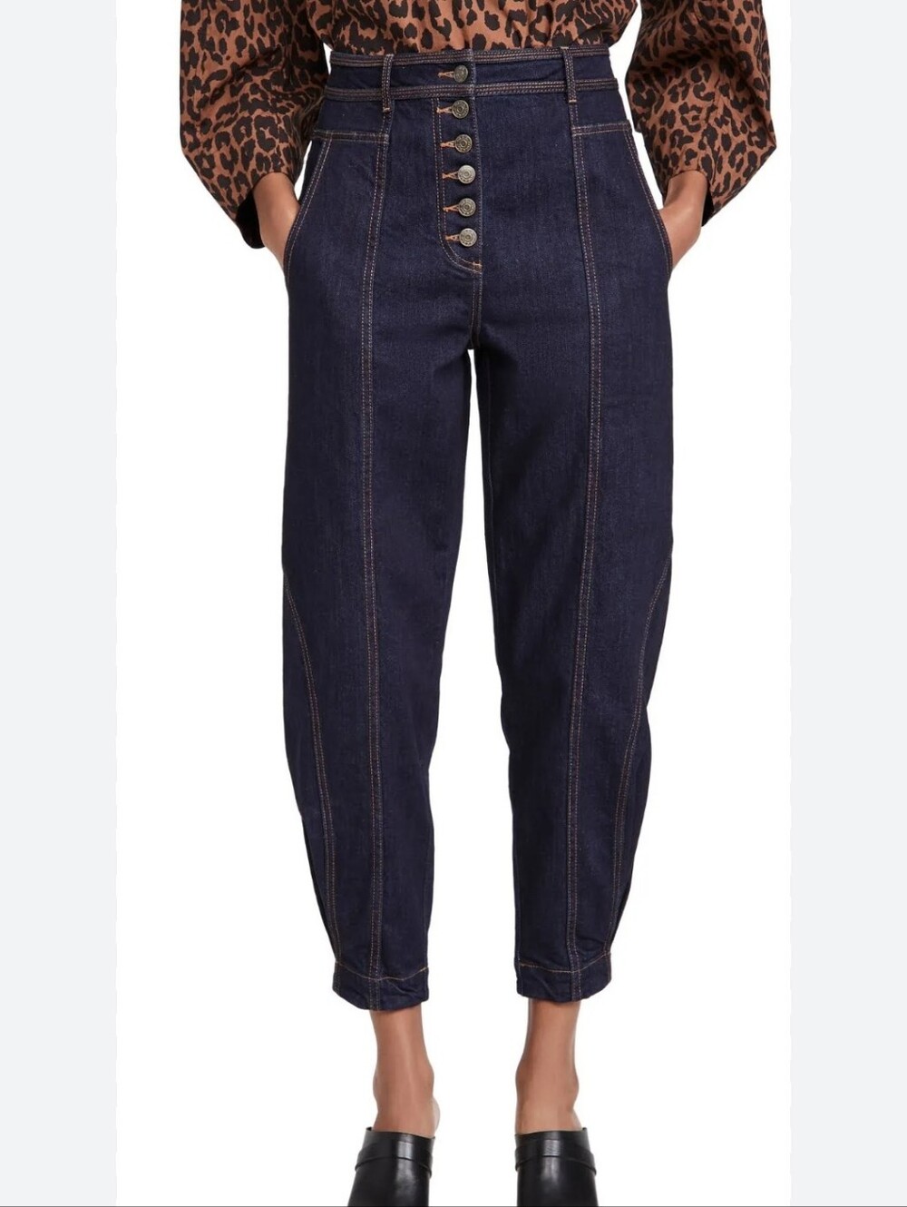 Ulla Johnson Keaton Tapered High-Waist Dark Blue Barrel Jeans with Button Fly 8